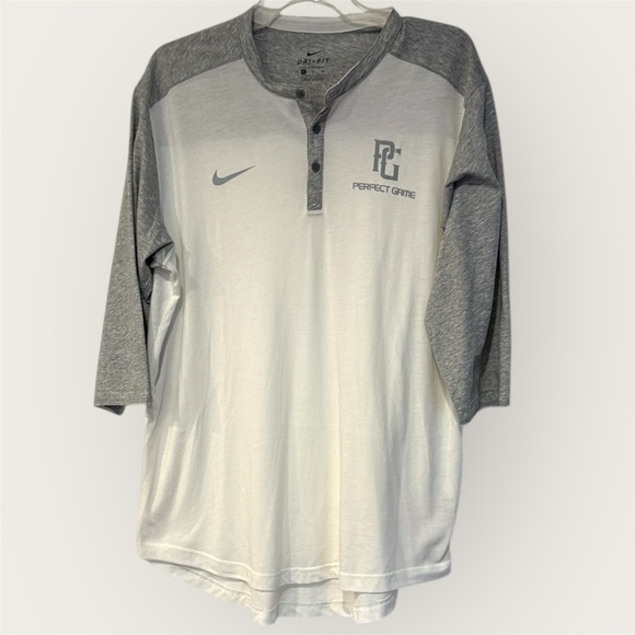 Nike Men's Long Sleeve Henley Shirt - Gray and White - Picture 1 of 10